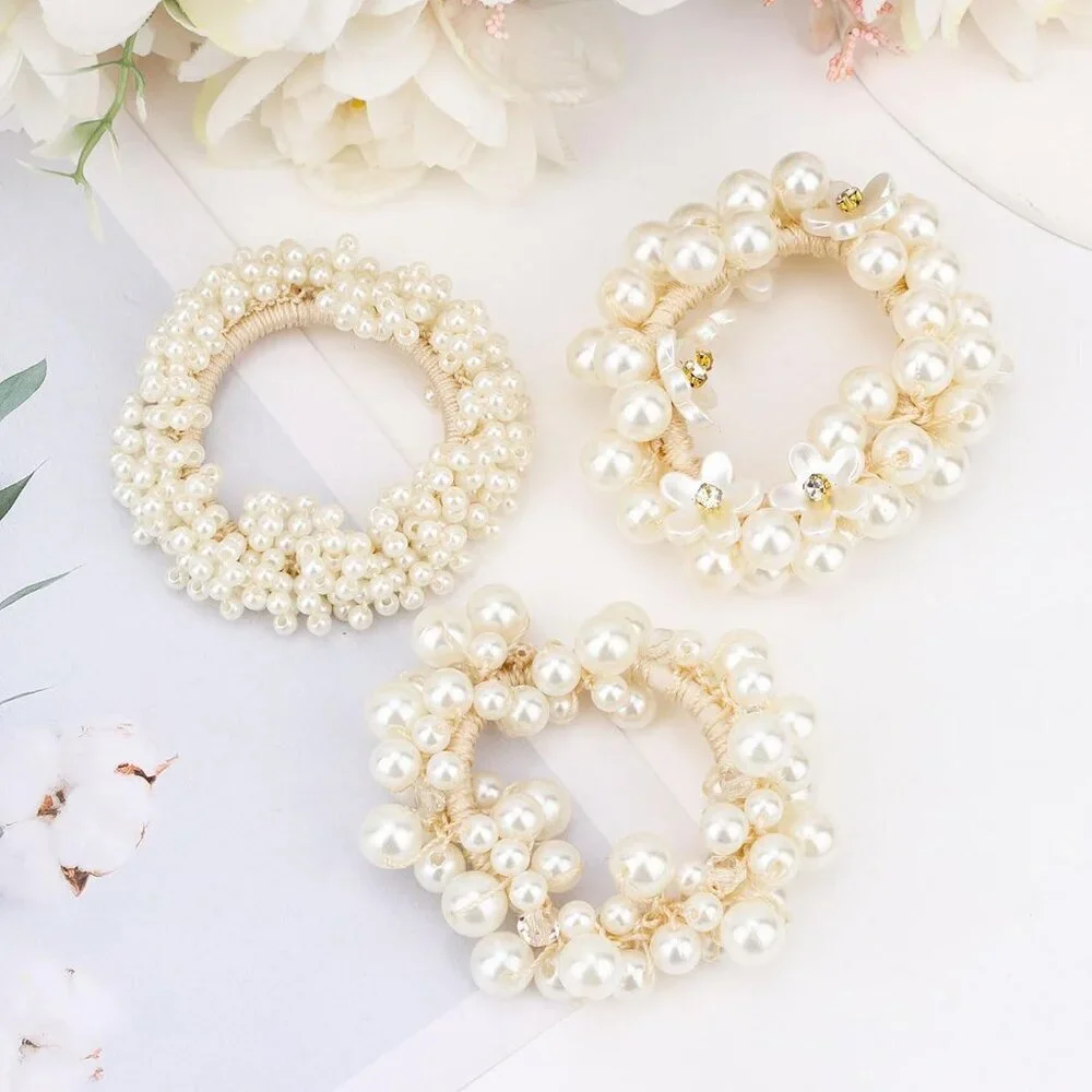 6 Pcs Pearl Hair Scrunchies Faux Beaded Hair Ties Stylish Ponytail Holders Women - Picture 7 of 7